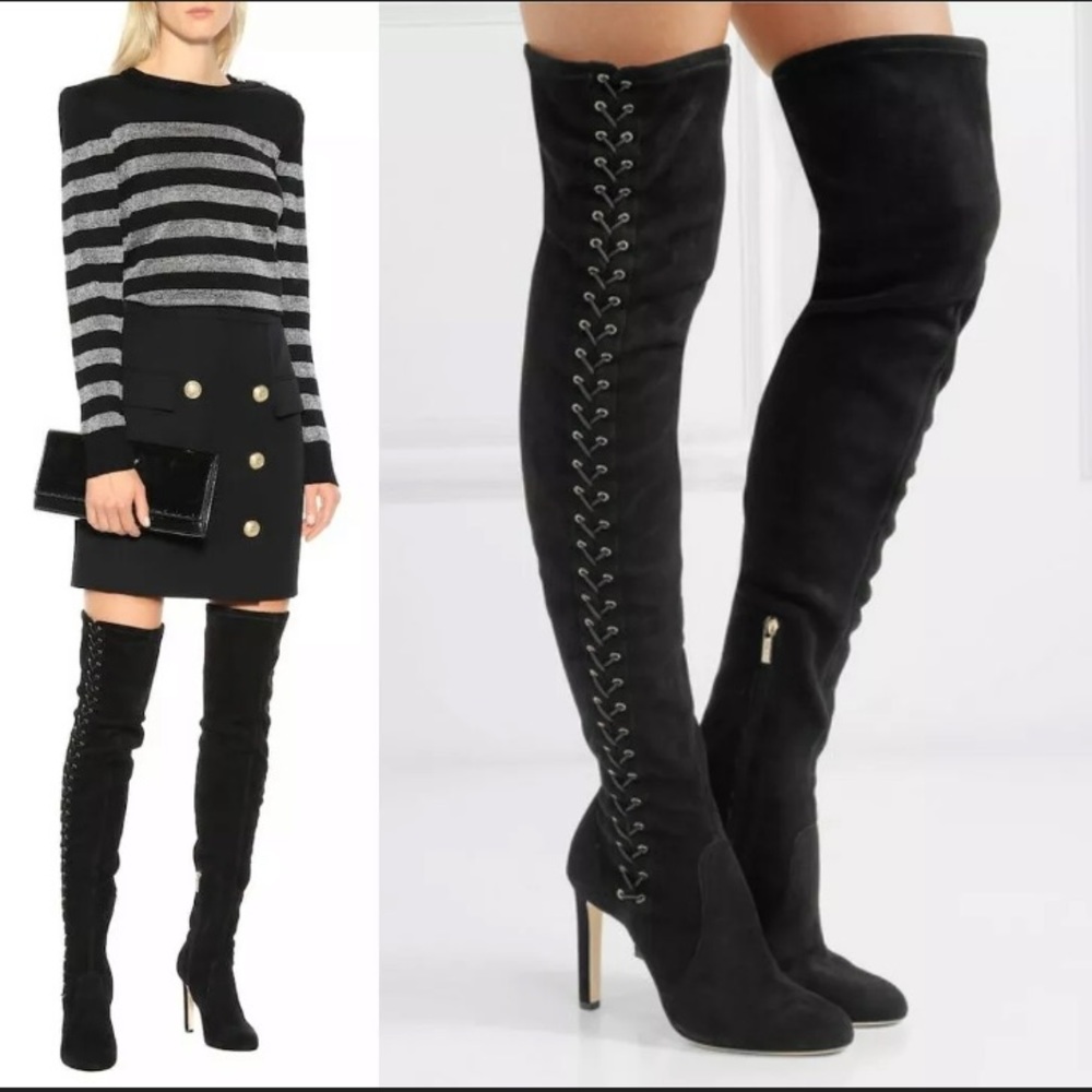 JIMMY CHOO Marie lace-up stretch-suede thigh boots
